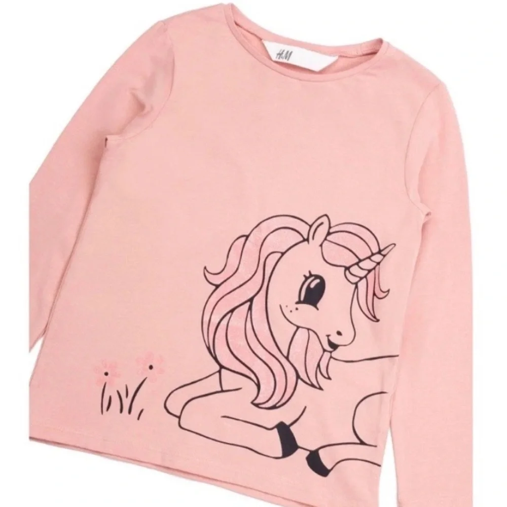 H&M Girls Size 6-7 Unicorn Pink Long Sleeve Shirt & Leggings Set